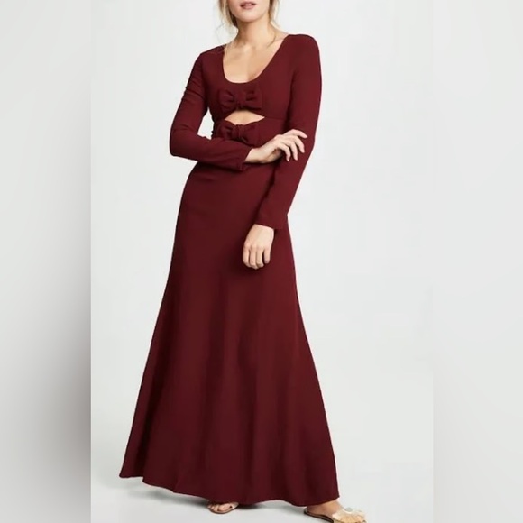 Staud burgundy Lido cutout long sleeve maxi dress with bows - XS - Picture 3 of 7